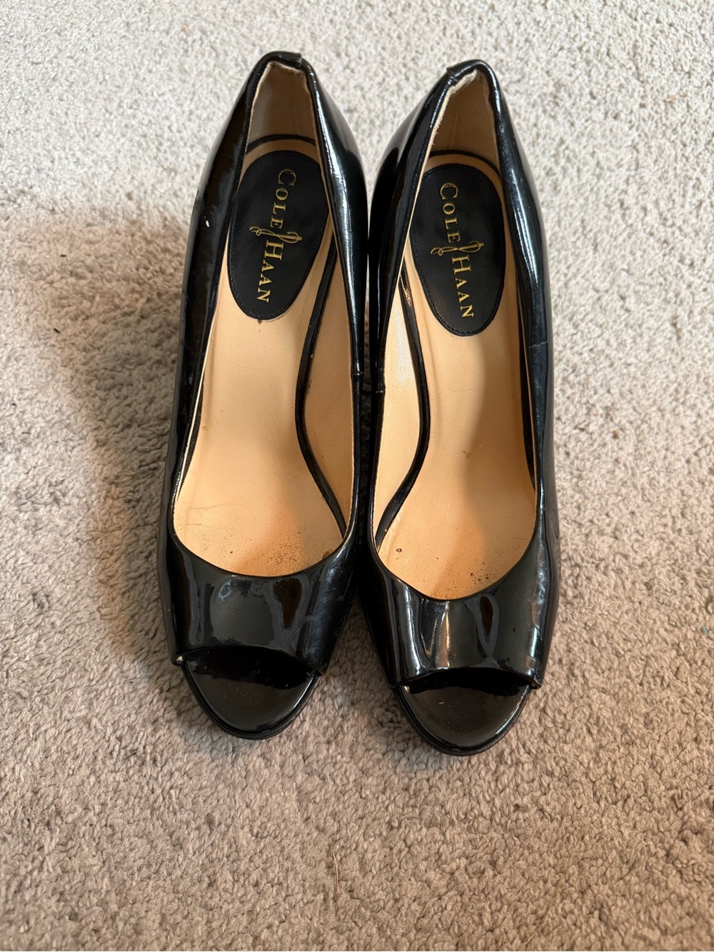Cole Haan Black Patent Peep-Toe Heels